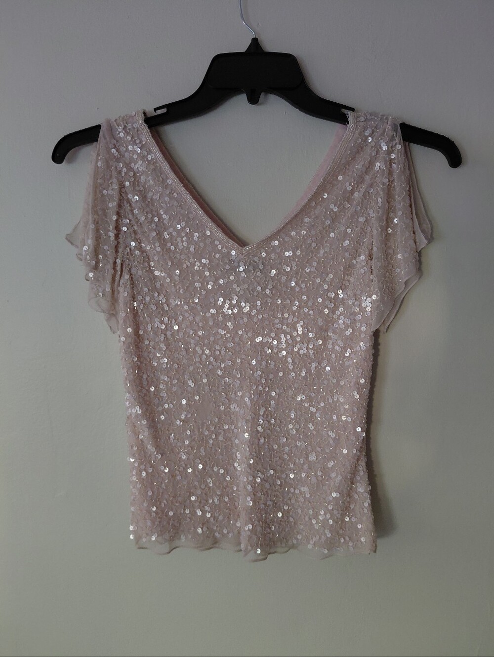 Adrianna Papell Boutique Sz Small Petite Silk Beaded Top Blush Champagne Fairy